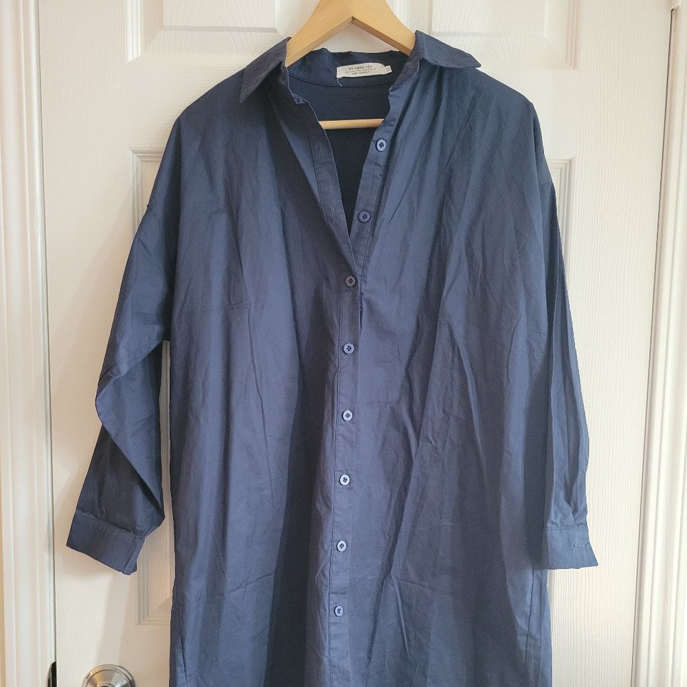 Navy Blue Midi Shirt Dress